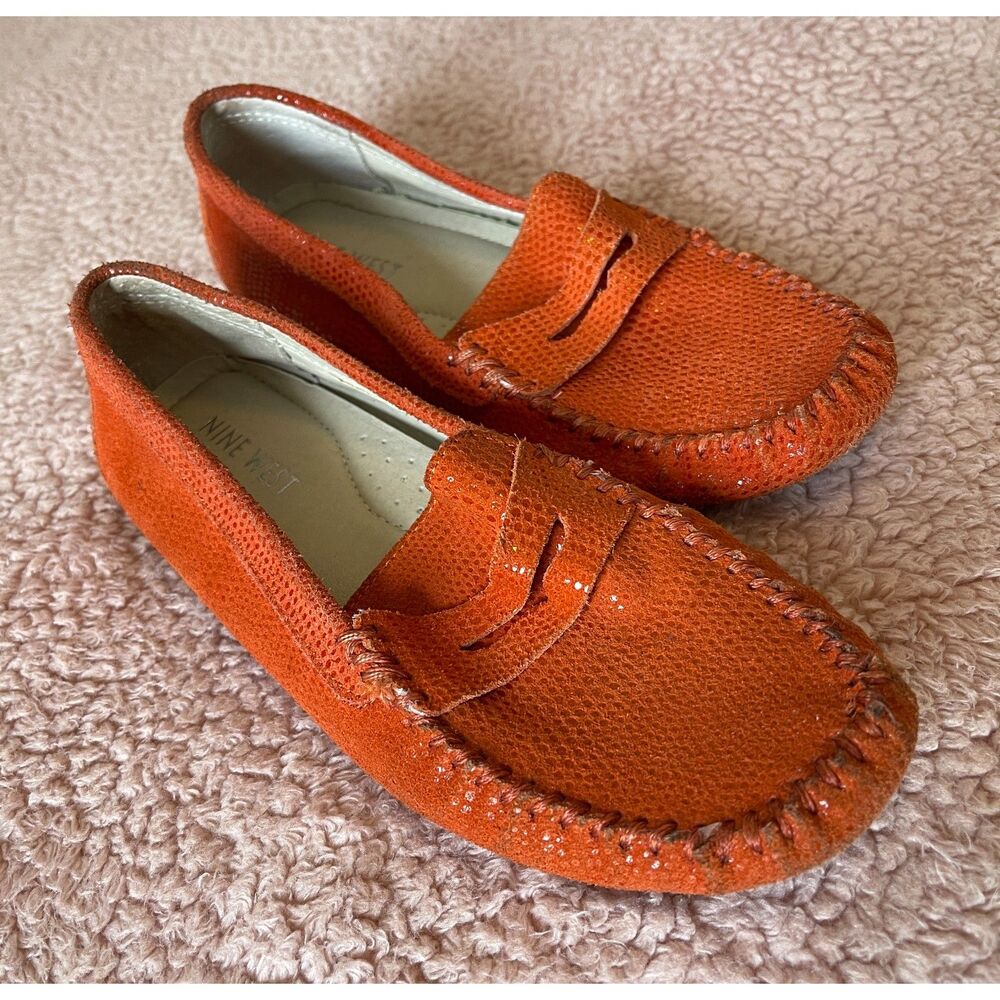 Nine West Women’s Orange Woven Slip‑On Flats Size 5.5 M | Leather Upper